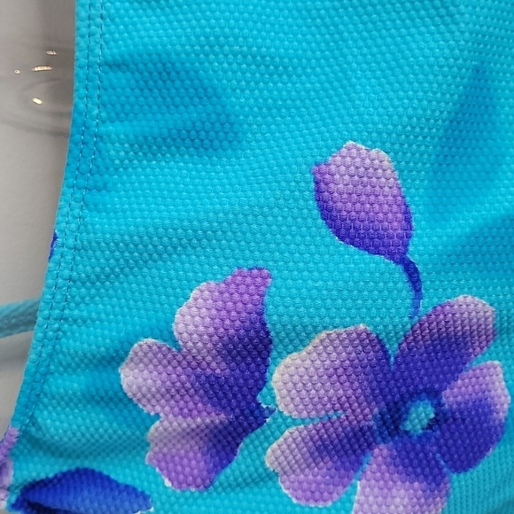 Sessa Turquoise blue & purple floral print one piece Swimsuit Strappy Back 14 - Picture 10 of 11